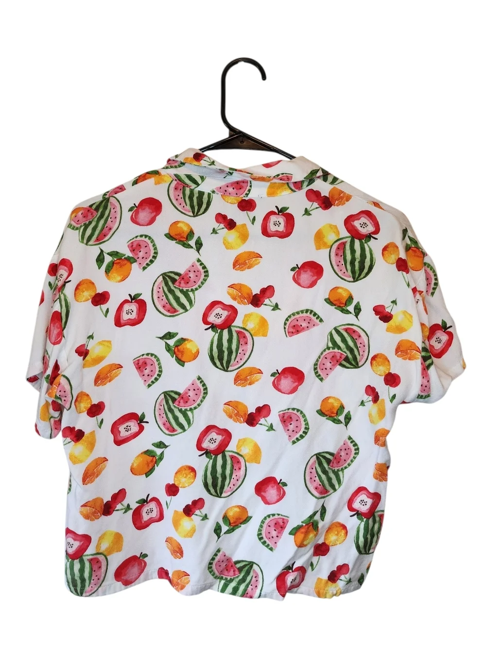 Forever 21 White Fruit Print Button-Down Collared Crop Top Size Small - Picture 2 of 4